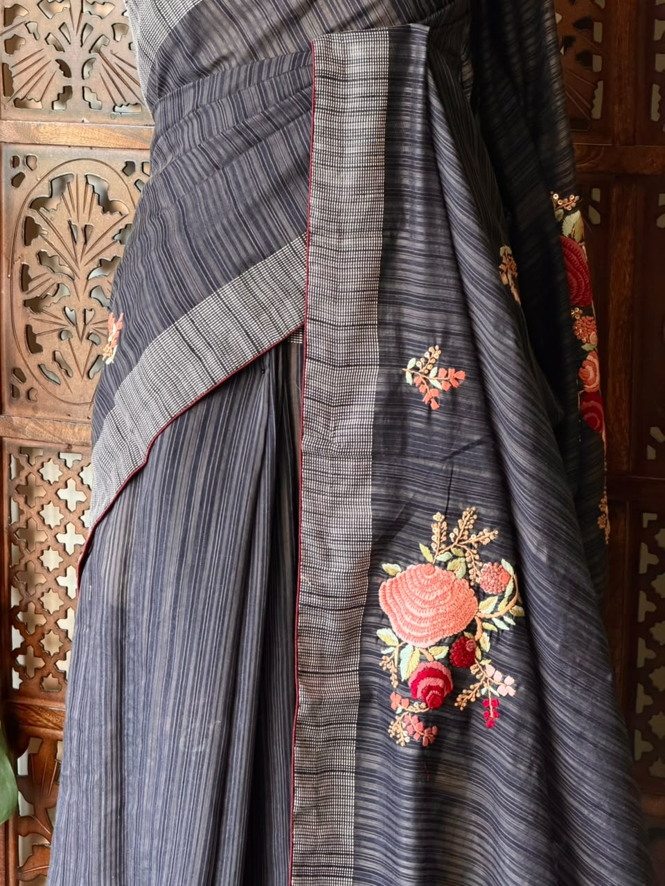 Handloom jute cotton saree- PBR59A