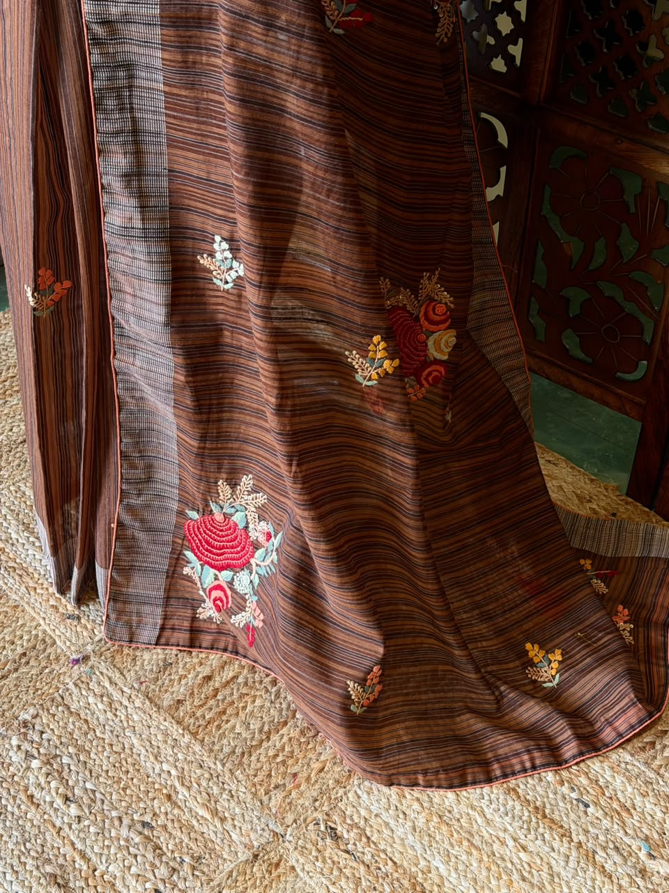 Handloom jute cotton saree- PBR59B