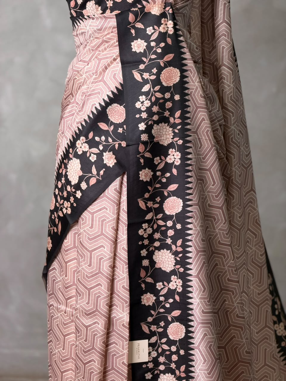 Black and aqua blue tusser silk saree- PBR58A