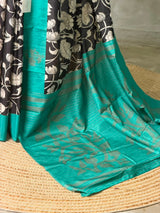 Black and aqua blue jute saree- PBR58