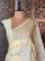 Pastal Yellow Net kotta saree - PBR34B10