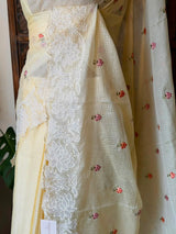 Pastal Yellow Net kotta saree - PBR34B10