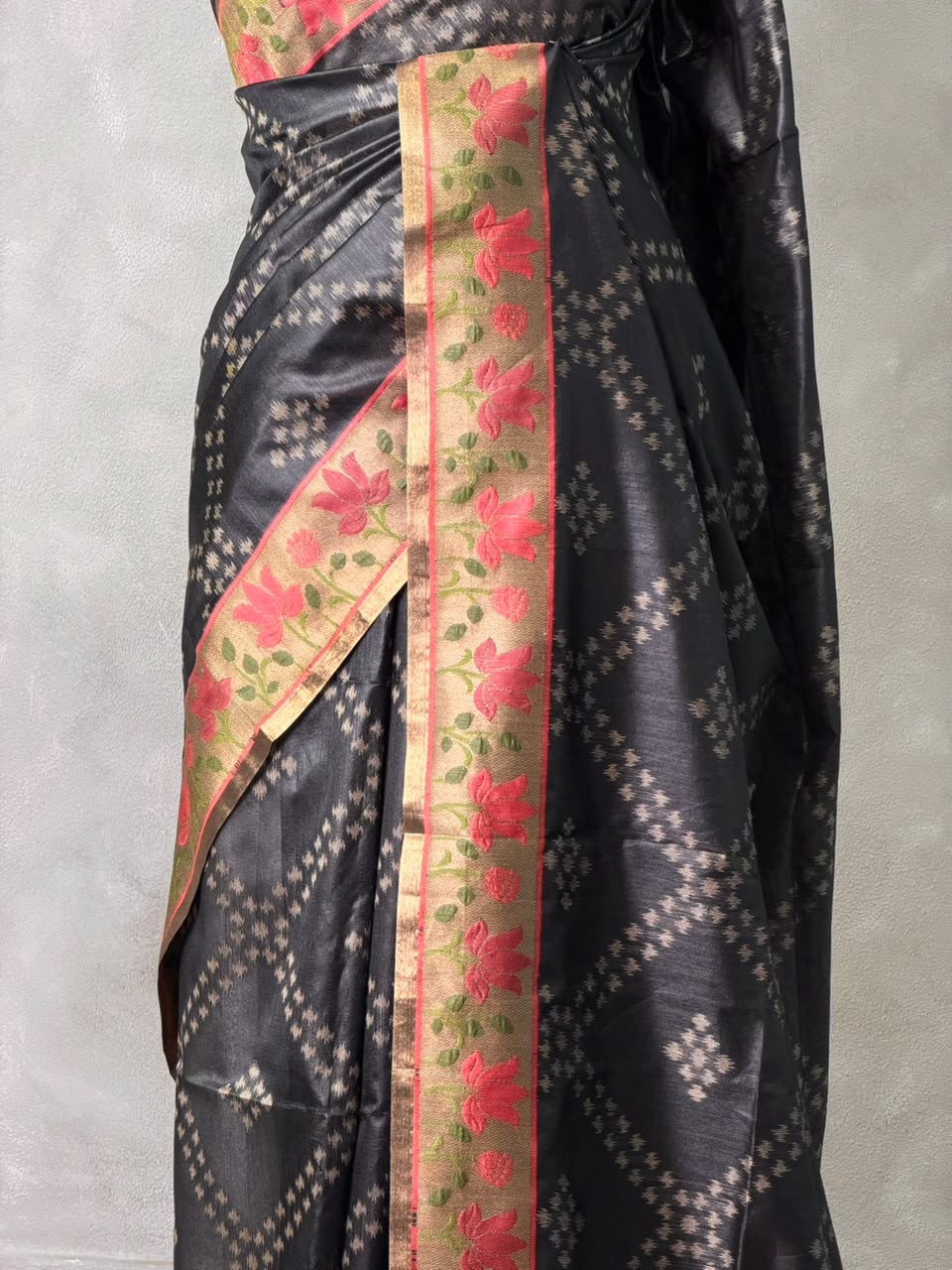 Black silk cotton saree- PBR49C