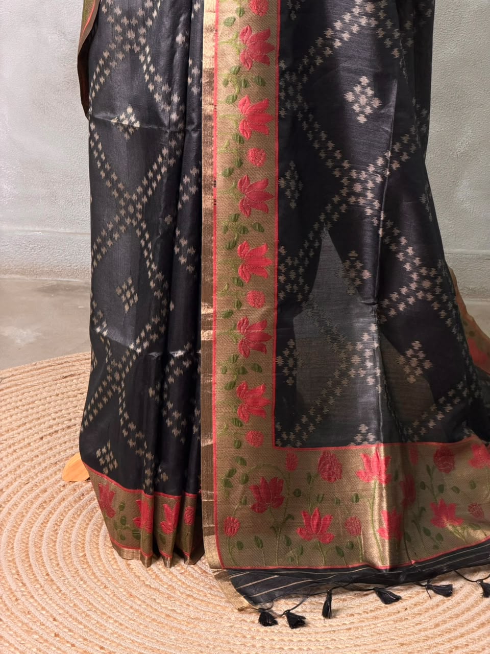 Black silk cotton saree- PBR49C