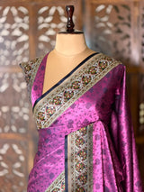 Dark mauve shade pure Tanchui banarasi saree: PBR56C