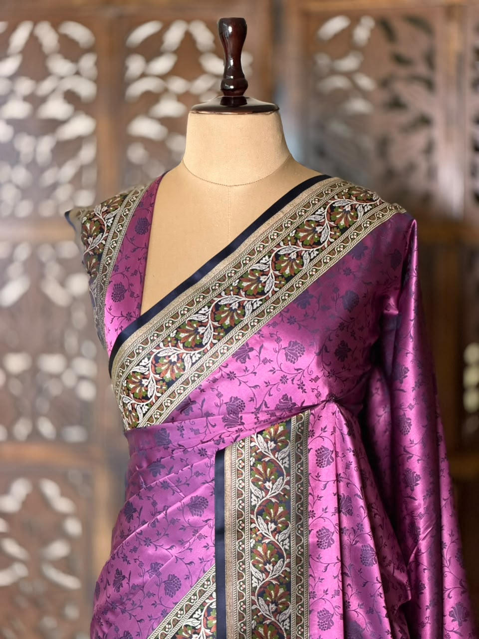 Dark mauve shade pure Tanchui banarasi saree: PBR56C