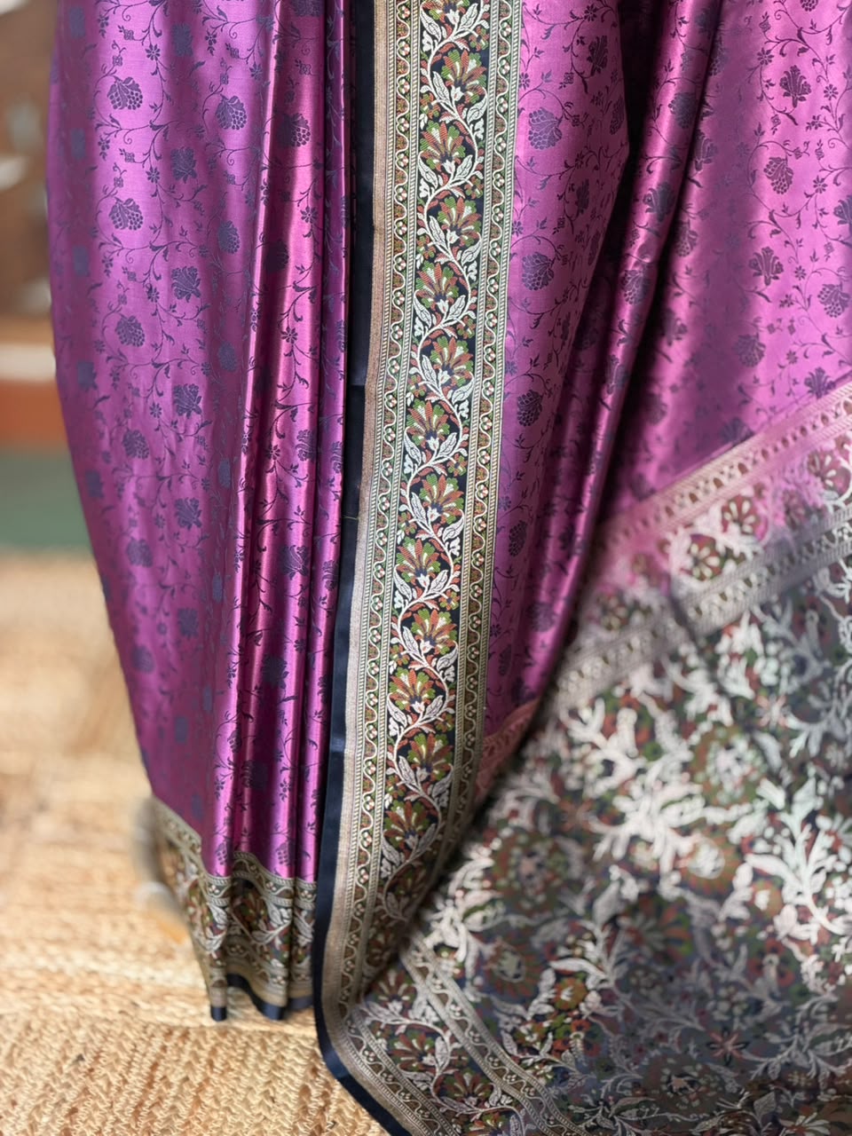 Dark mauve shade pure Tanchui banarasi saree: PBR56C