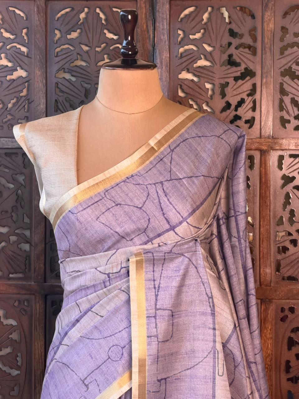 Lavender soft Tusser Silk saree- PBR33T11A