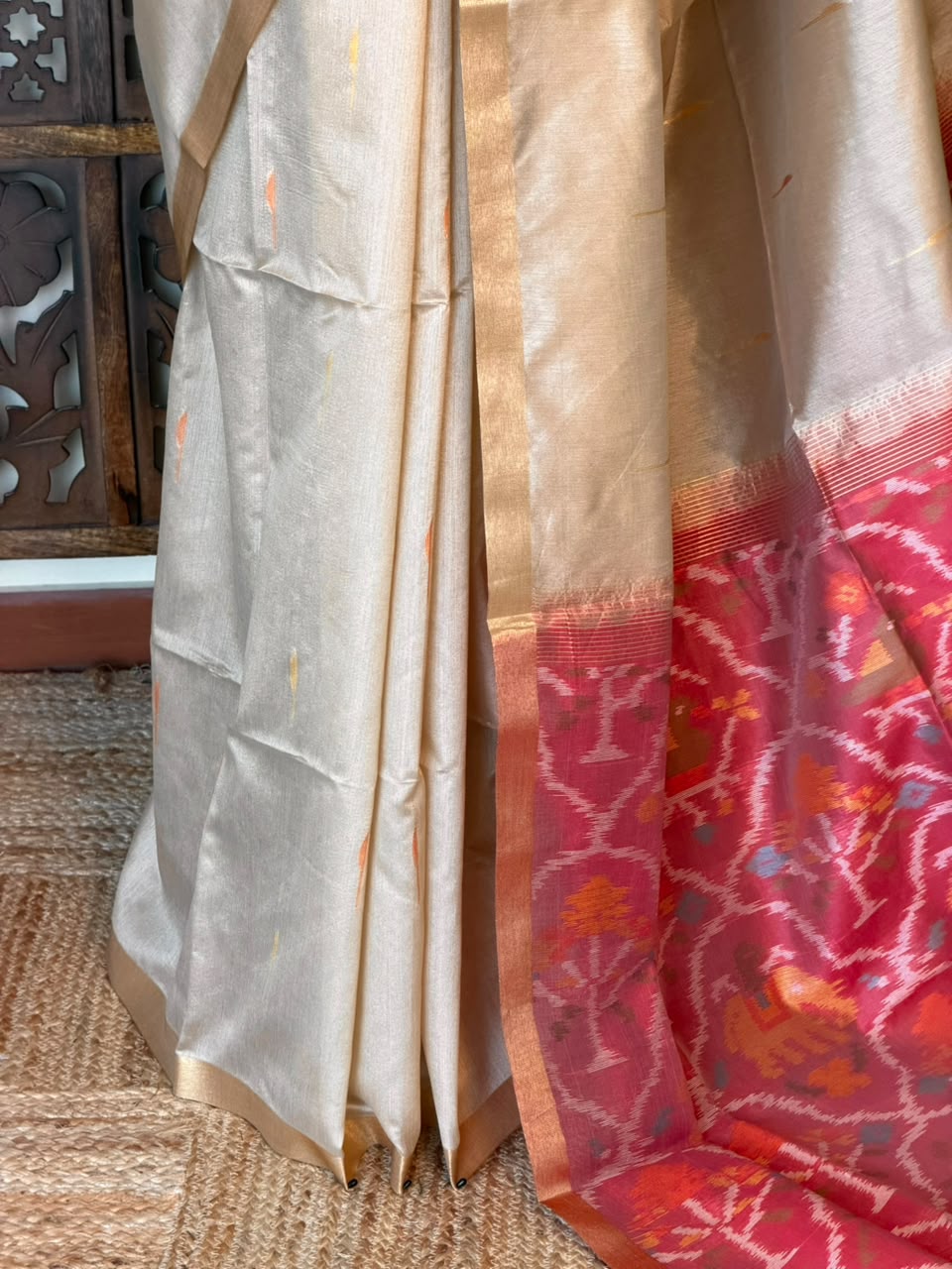 Ivory Silk cotton saree- PBR60I