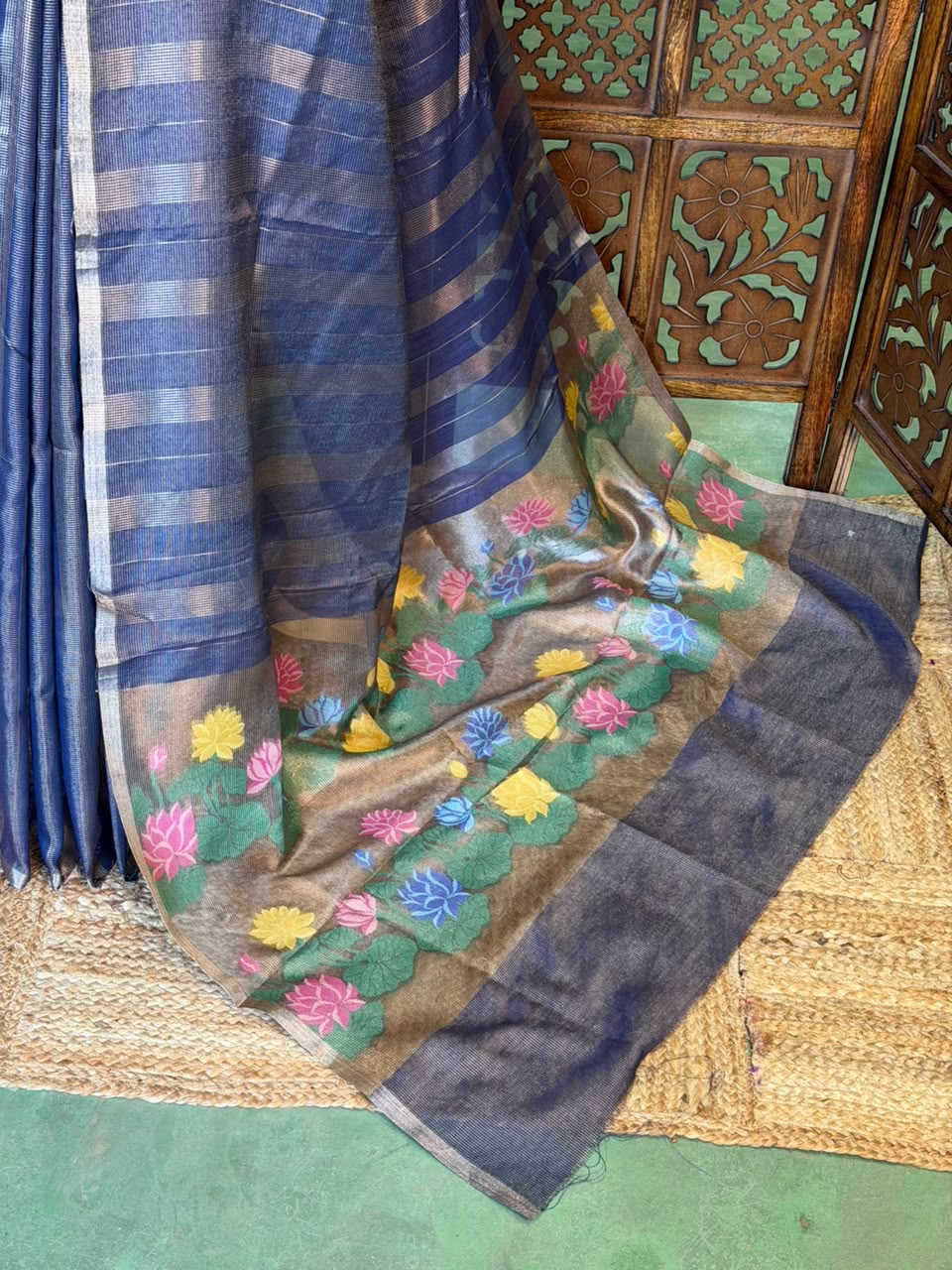 Blue Jute Tissue saree- PBR61A
