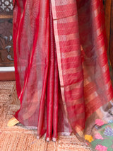 Maroon Jute Tissue saree- PBR61C