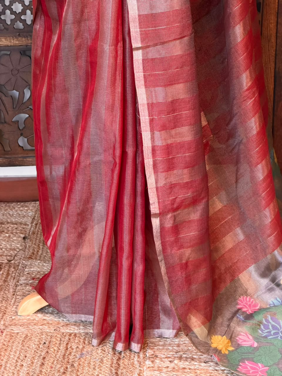 Maroon Jute Tissue saree- PBR61C