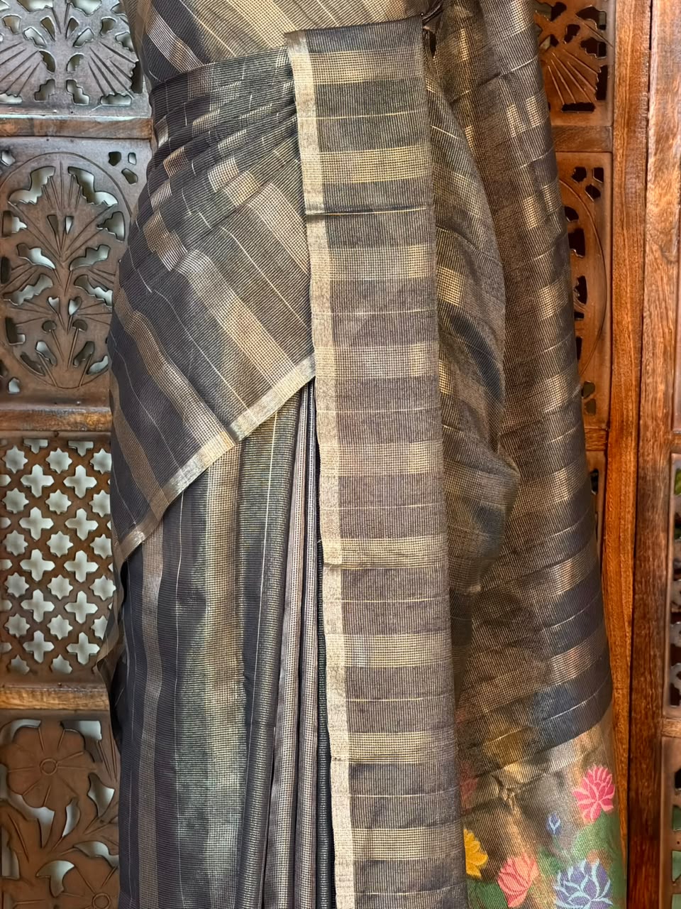 Black Jute Tissue saree- PBR61E