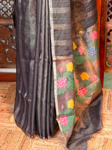Black Jute Tissue saree- PBR61E