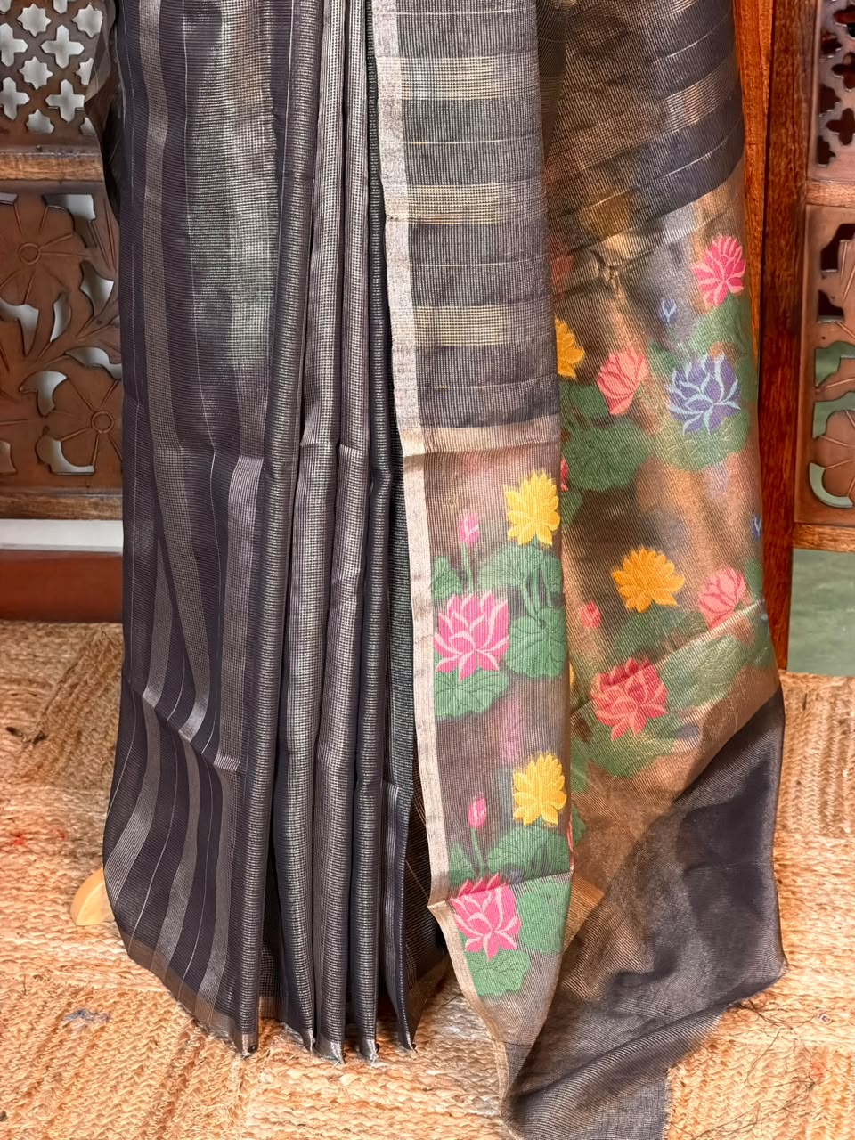 Black Jute Tissue saree- PBR61E