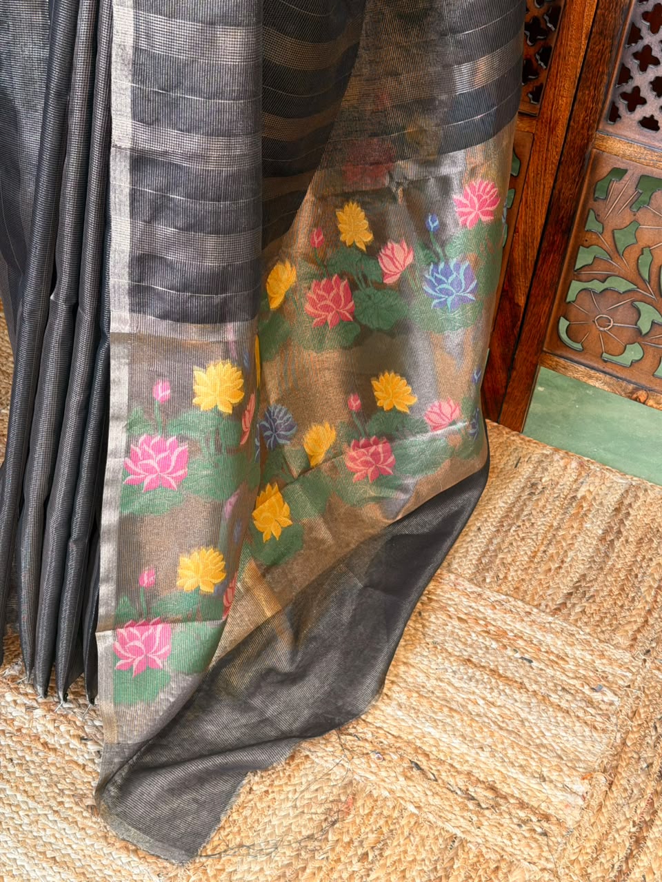 Black Jute Tissue saree- PBR61E