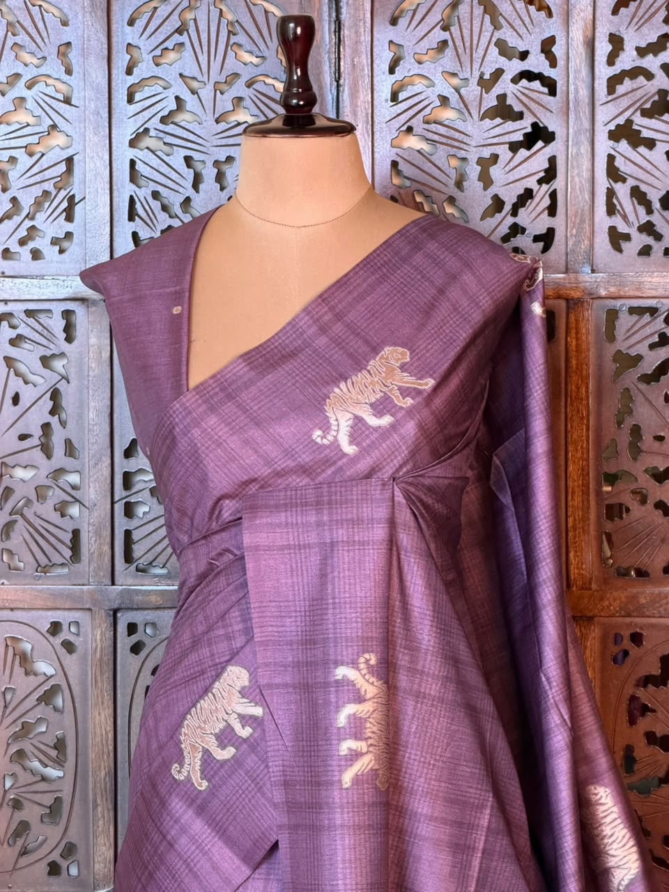 Mauve Tiger woven Tusser Silk saree- PBR62