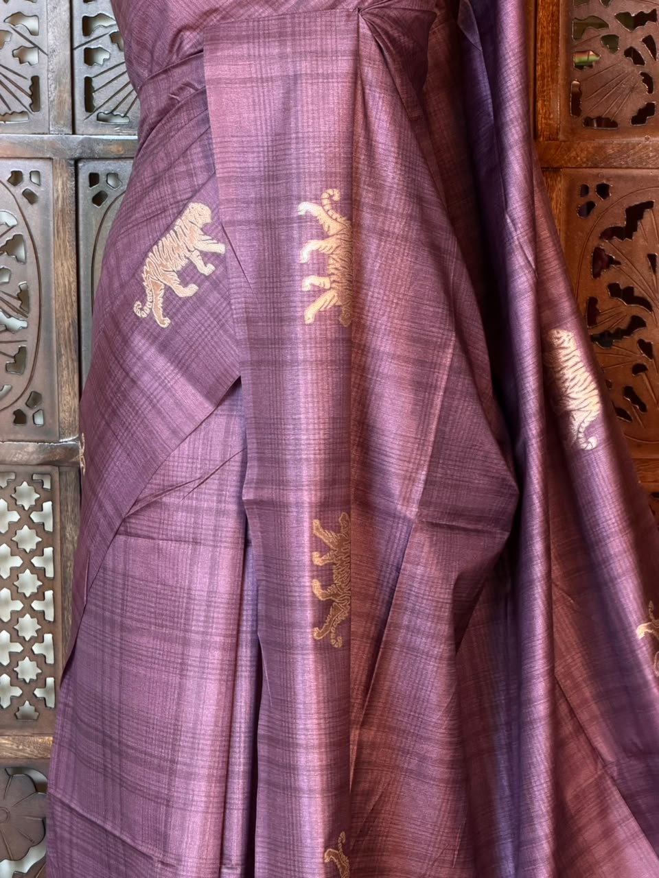 Mauve Tiger woven Tusser Silk saree- PBR62