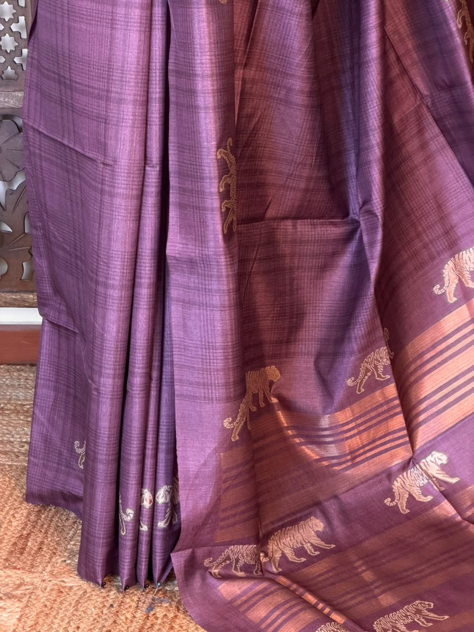 Mauve Tiger woven Tusser Silk saree- PBR62