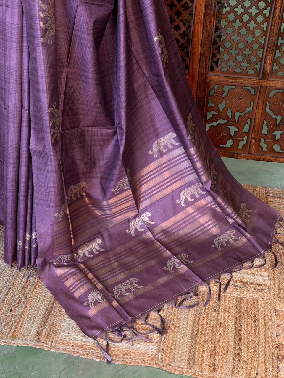 Mauve Tiger woven Tusser Silk saree- PBR62