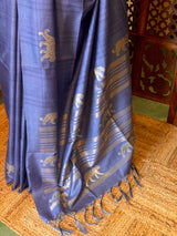 Blue Tiger woven Tusser Silk saree- PBR62A