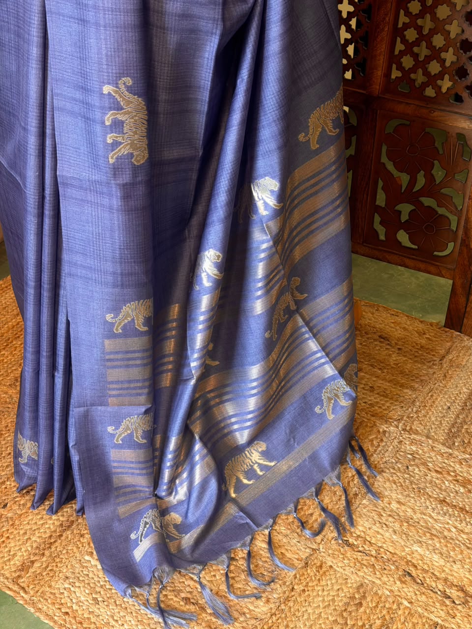 Blue Tiger woven Tusser Silk saree- PBR62A