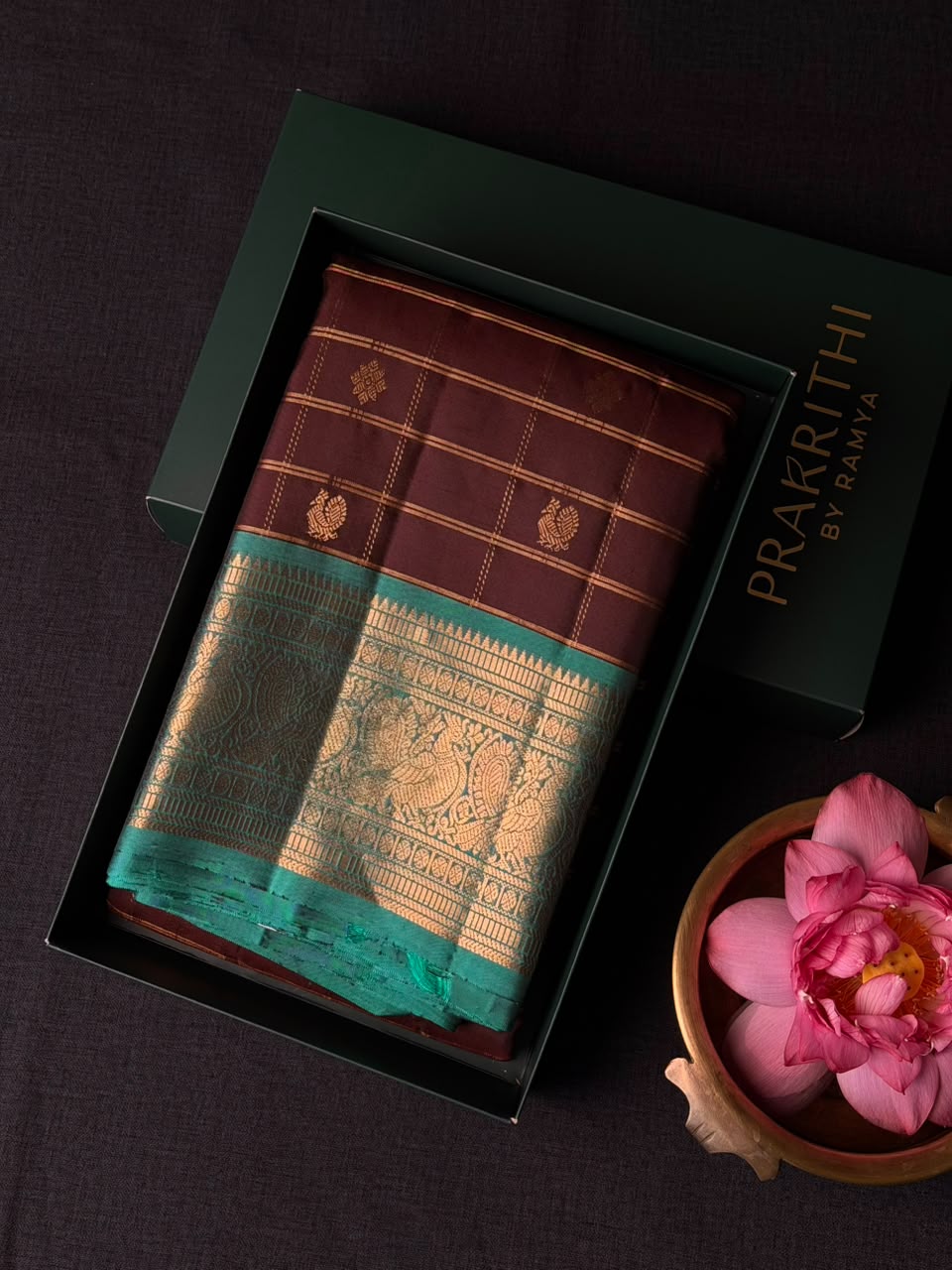Brown and Aqua green Pure Vintage Kanchipuram Silk saree - PPURE108