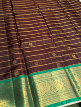 Brown and Aqua green Pure Vintage Kanchipuram Silk saree - PPURE108