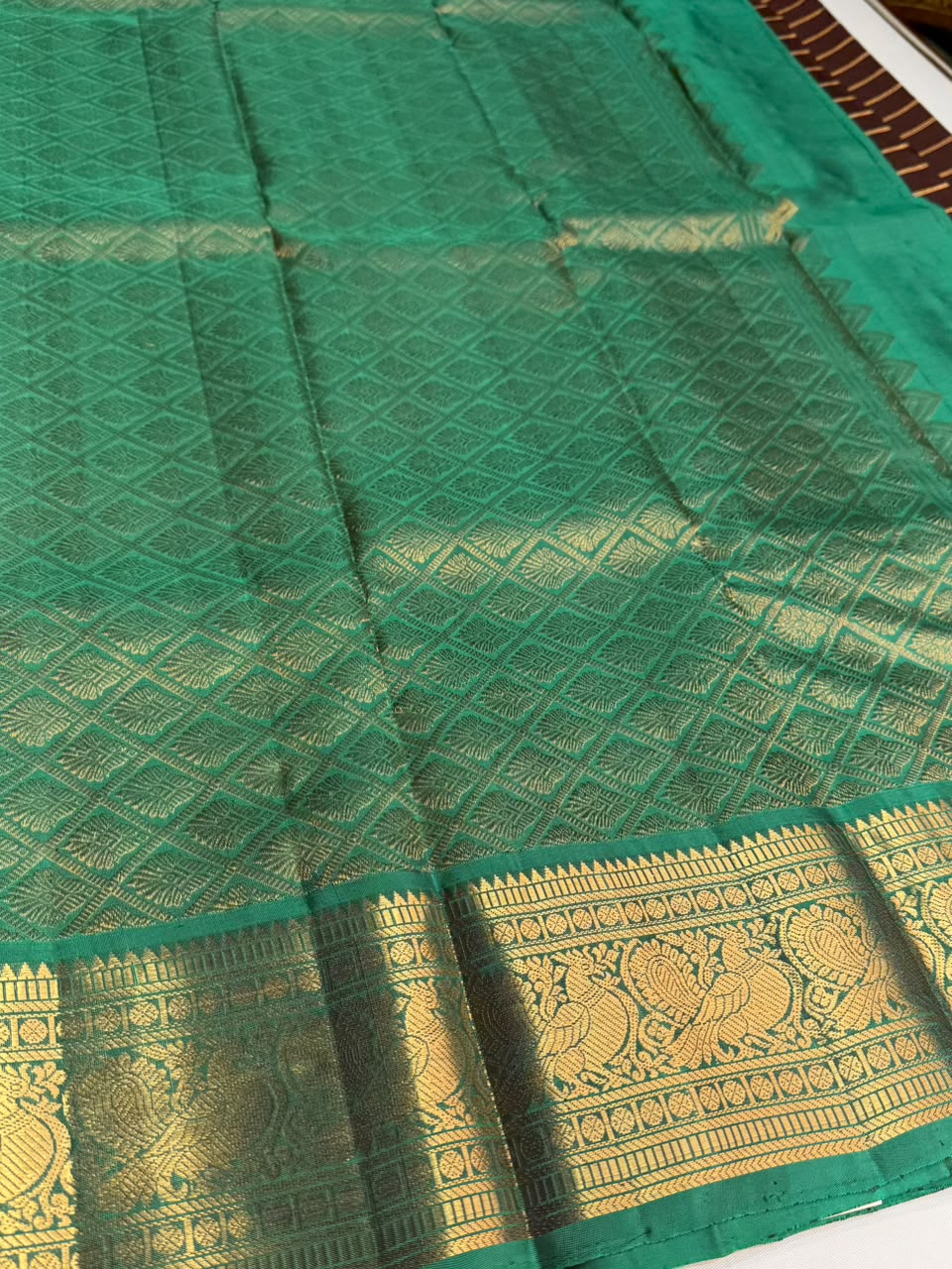 Brown and Aqua green Pure Vintage Kanchipuram Silk saree - PPURE108