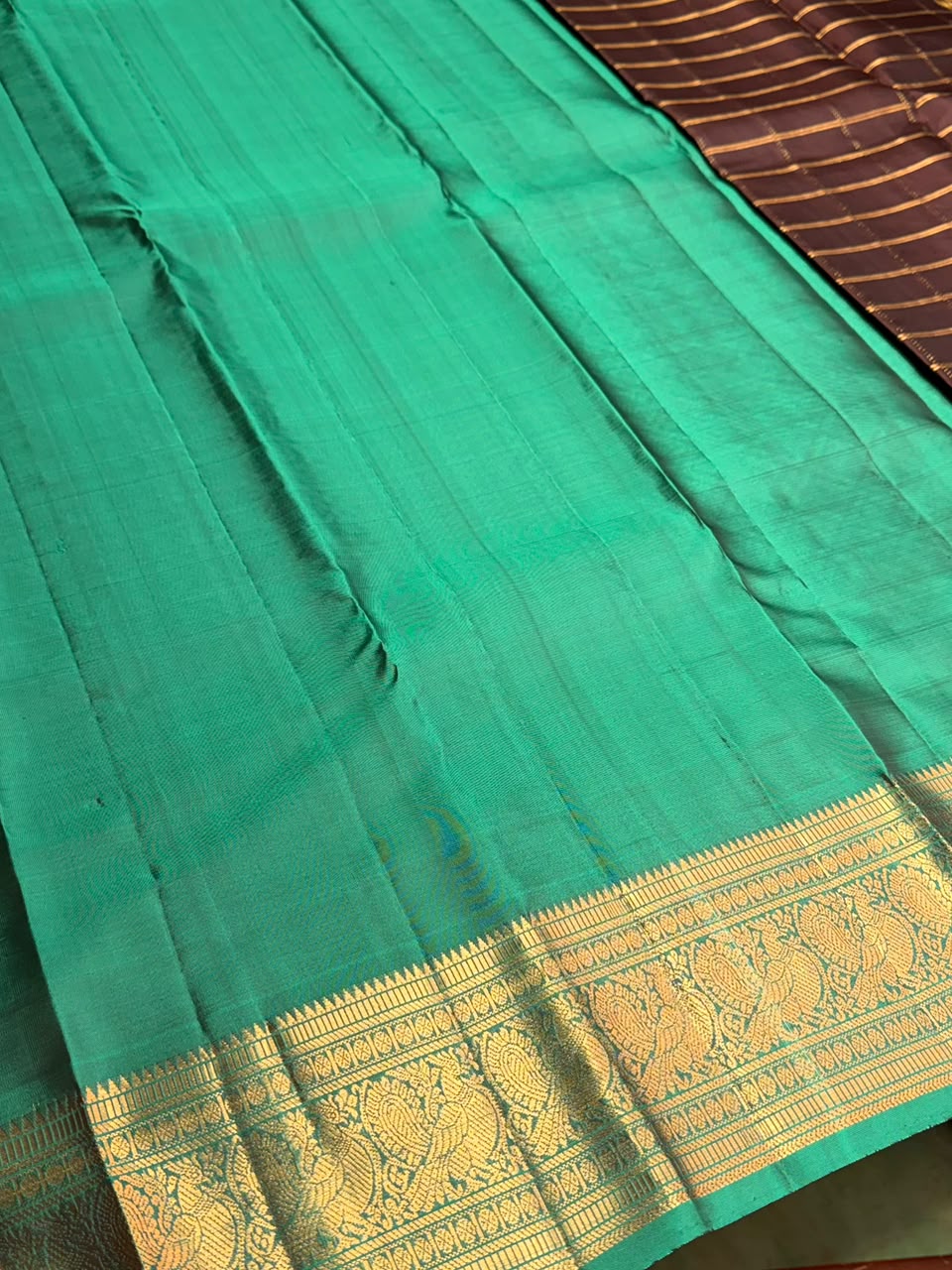 Brown and Aqua green Pure Vintage Kanchipuram Silk saree - PPURE108