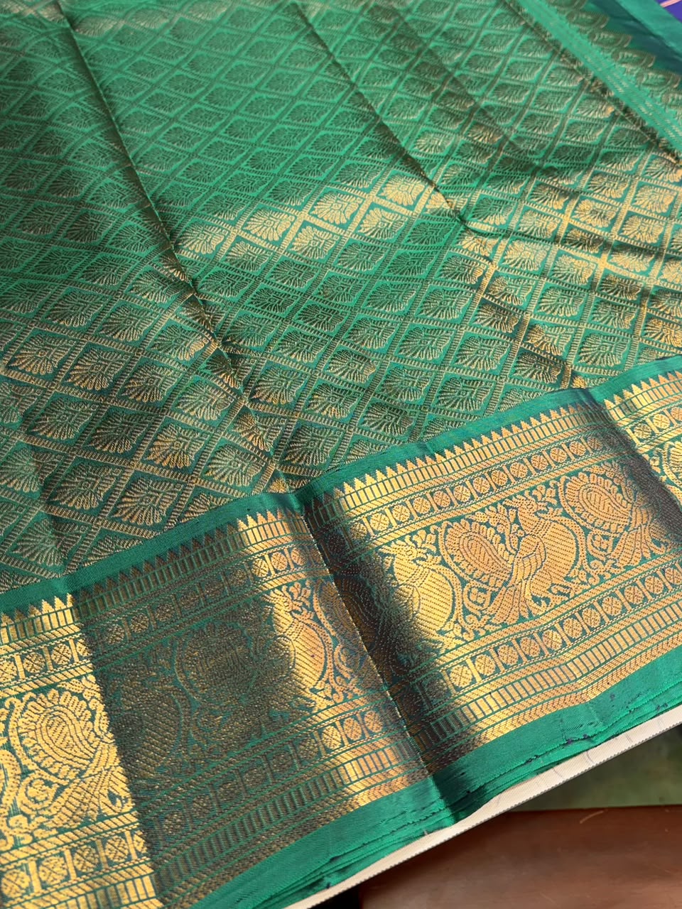 Bluish violet and Aqua green Pure Vintage Kanchipuram Silk saree - PPURE109
