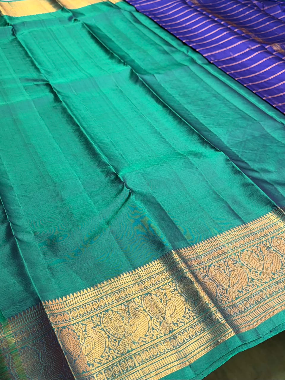 Bluish violet and Aqua green Pure Vintage Kanchipuram Silk saree - PPURE109