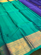 Bluish violet and Aqua green Pure Vintage Kanchipuram Silk saree - PPURE109