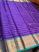 Bluish violet and Aqua green Pure Vintage Kanchipuram Silk saree - PPURE109