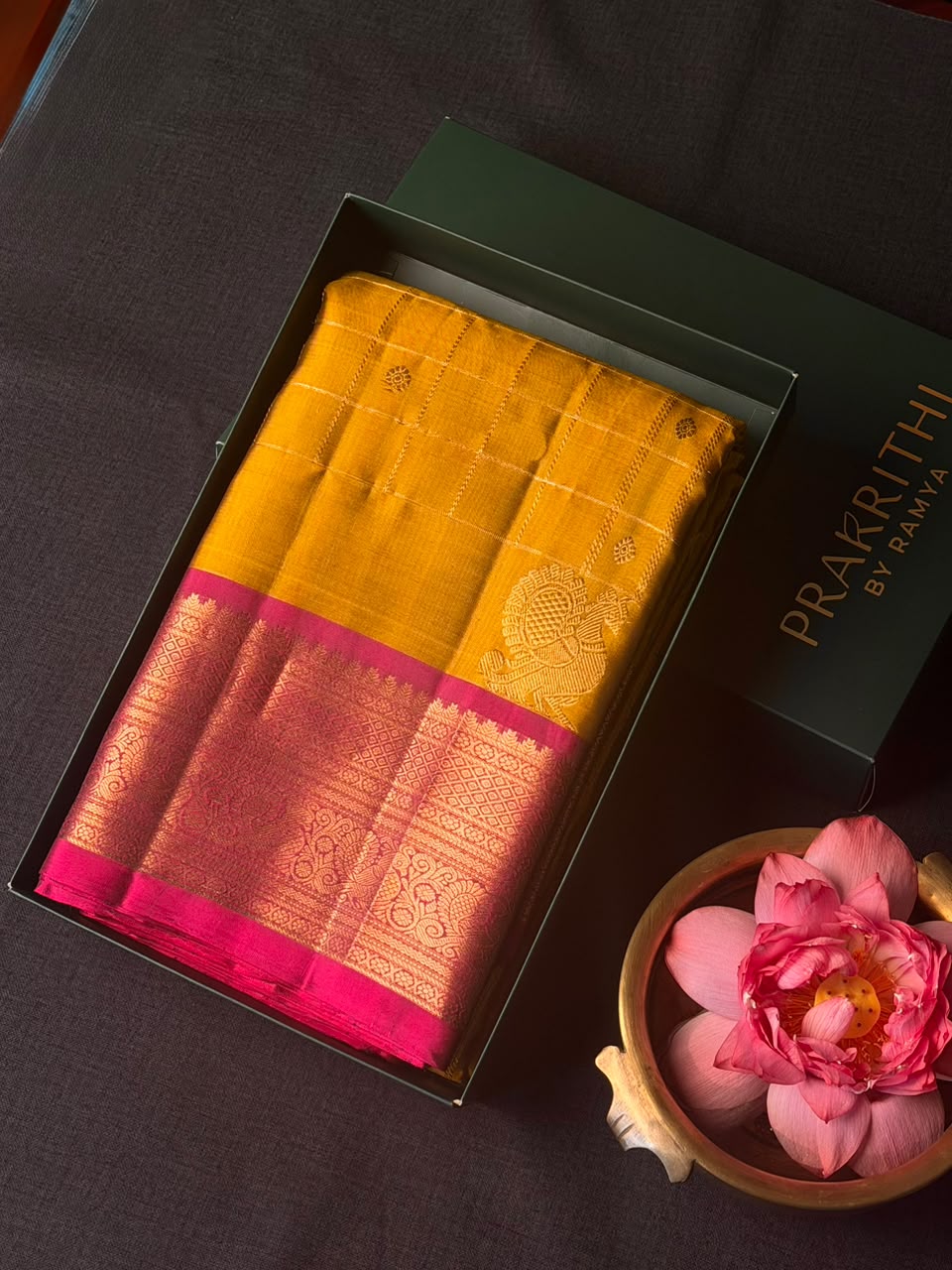 Olive green and magenta Pure Vintage Kanchipuram Silk saree - PPURE110