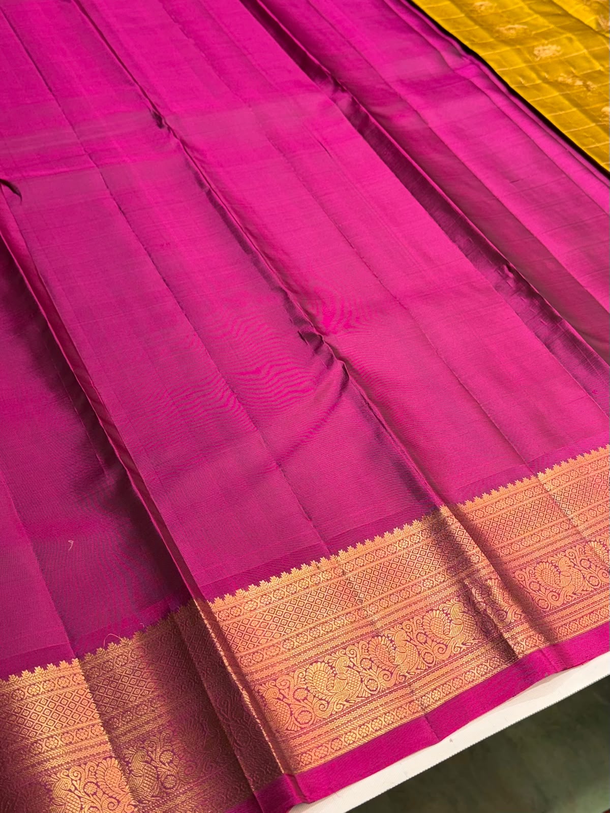 Olive green and magenta Pure Vintage Kanchipuram Silk saree - PPURE110