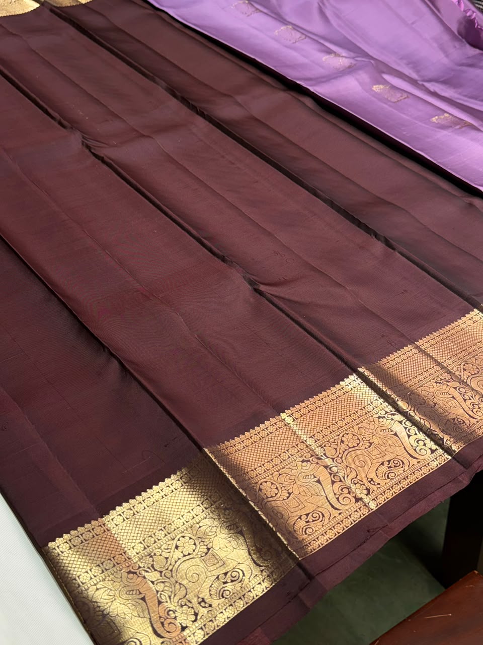 Lavender and Brown Pure Vintage Kanchipuram Silk saree - PPURE111