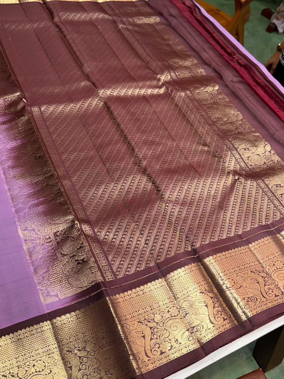 Lavender and Brown Pure Vintage Kanchipuram Silk saree - PPURE111