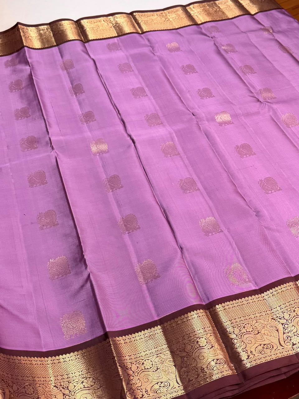 Lavender and Brown Pure Vintage Kanchipuram Silk saree - PPURE111