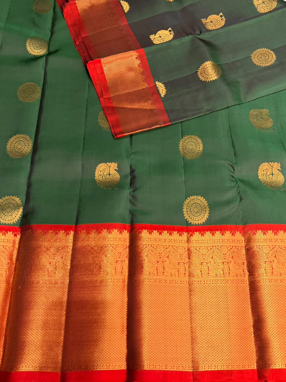 Green and Red Pure Vintage Kanchipuram Silk saree - PPURE114
