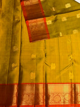 Olive green and rust orange Pure Vintage Kanchipuram Silk saree - PPURE115