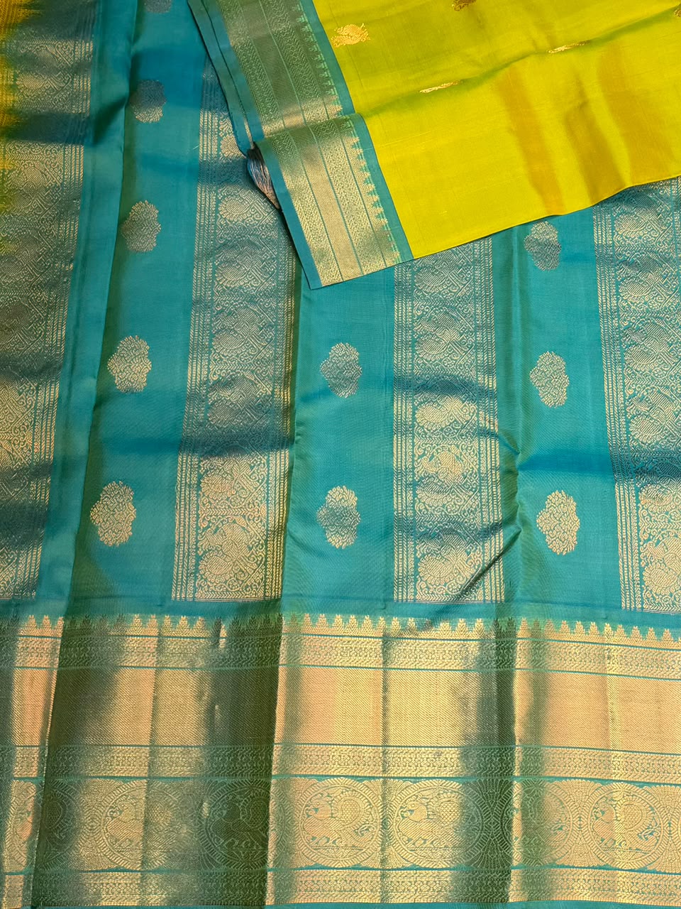 Green and blue Pure Vintage Kanchipuram Silk saree - PPURE116