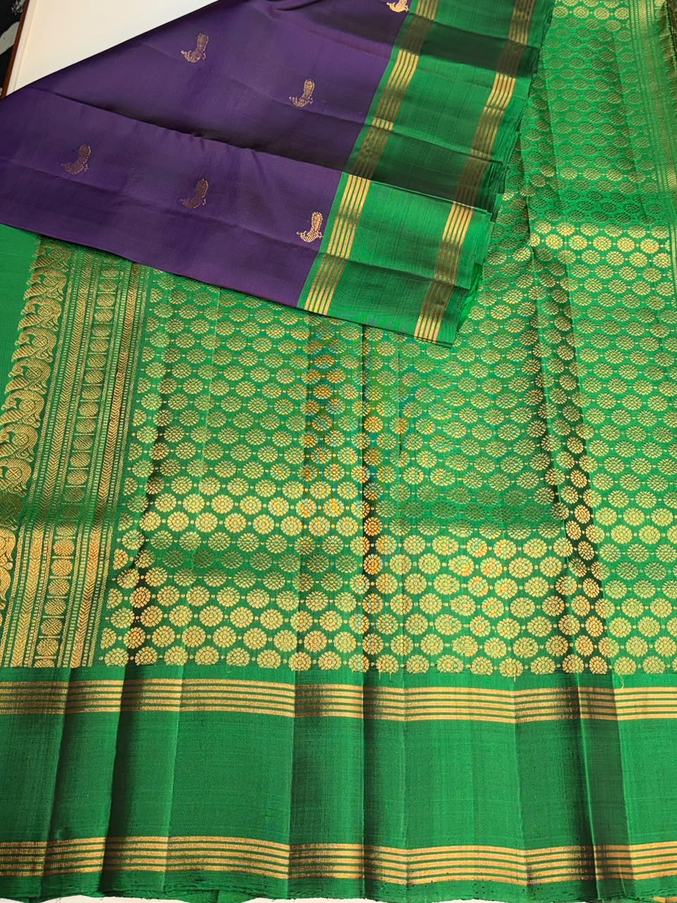 Violet and green Pure Vintage Kanchipuram Silk saree - PPURE118