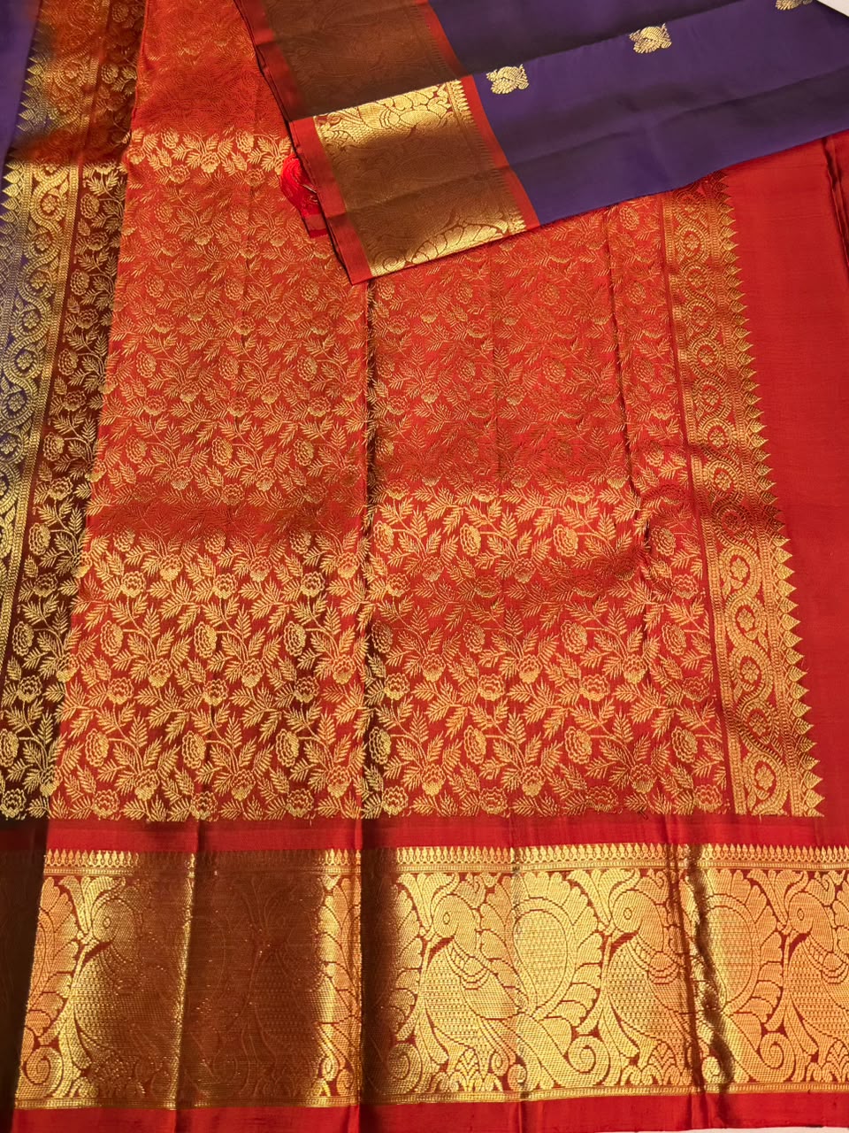 Violet and red Pure Vintage Kanchipuram Silk saree - PPURE119