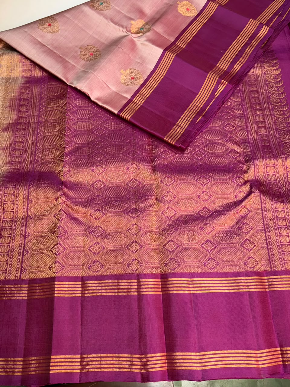 onion pink and Purple Pure Vintage Kanchipuram Silk saree - PPURE120