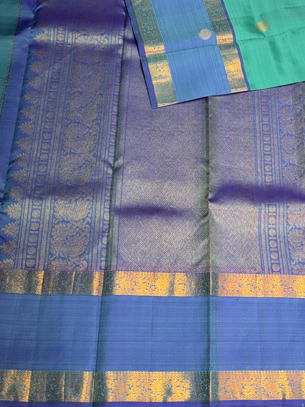 Aqua Blue Pure Vintage Kanchipuram Silk saree - PPURE125