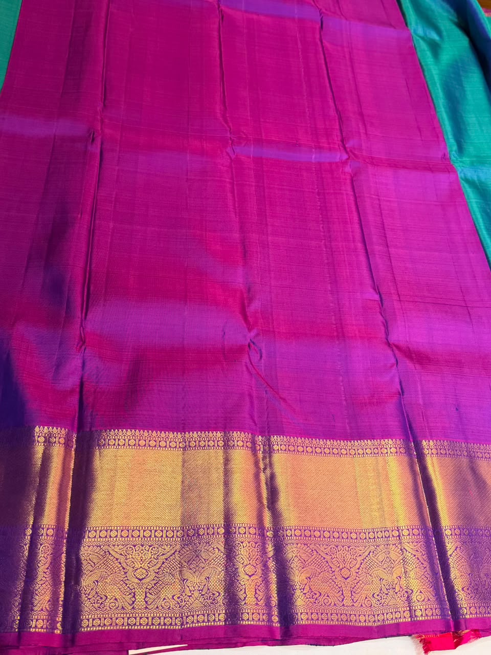 Peacock blue and Purple Pure Vintage Kanchipuram Silk saree - PPURE126