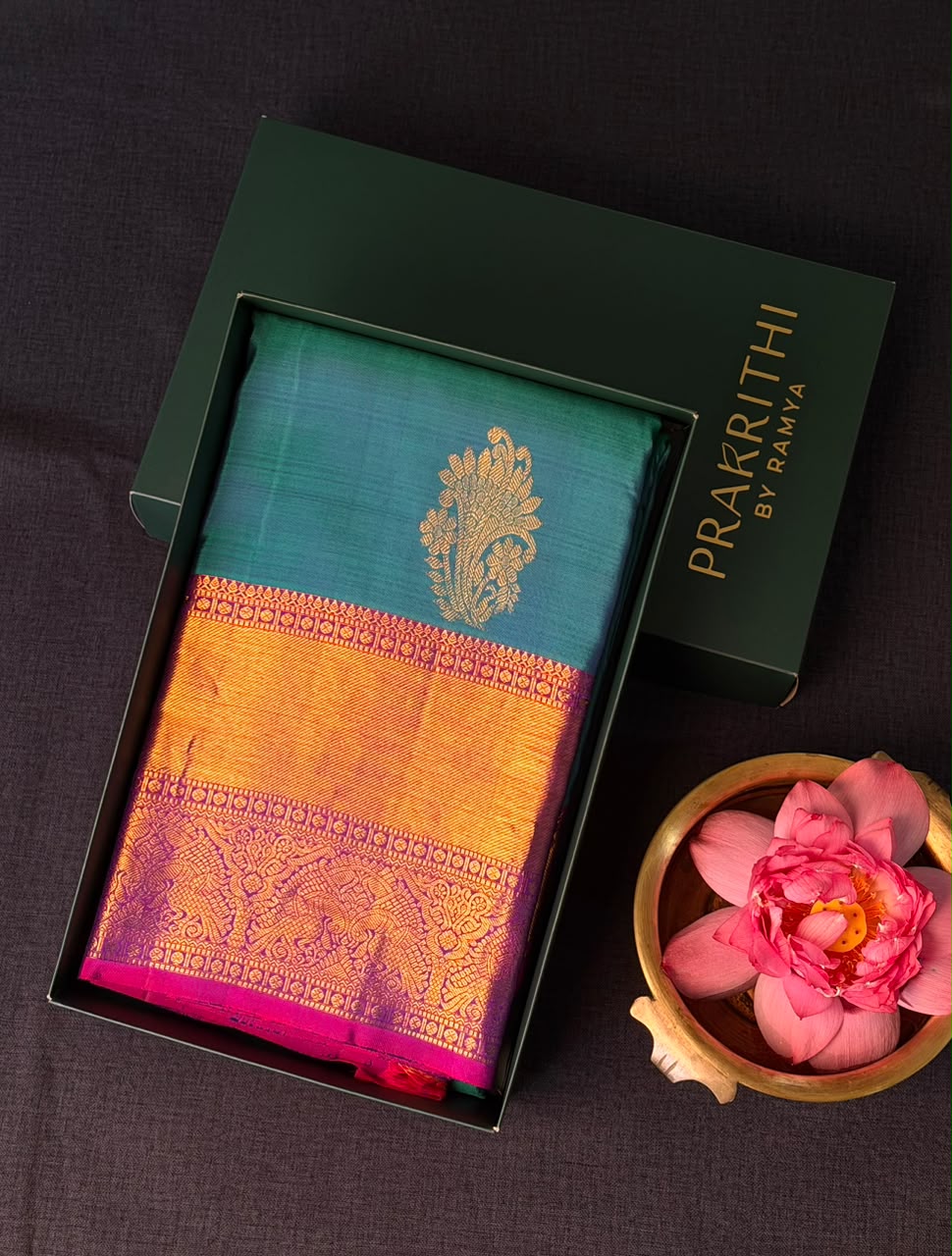 Peacock blue and Purple Pure Vintage Kanchipuram Silk saree - PPURE126