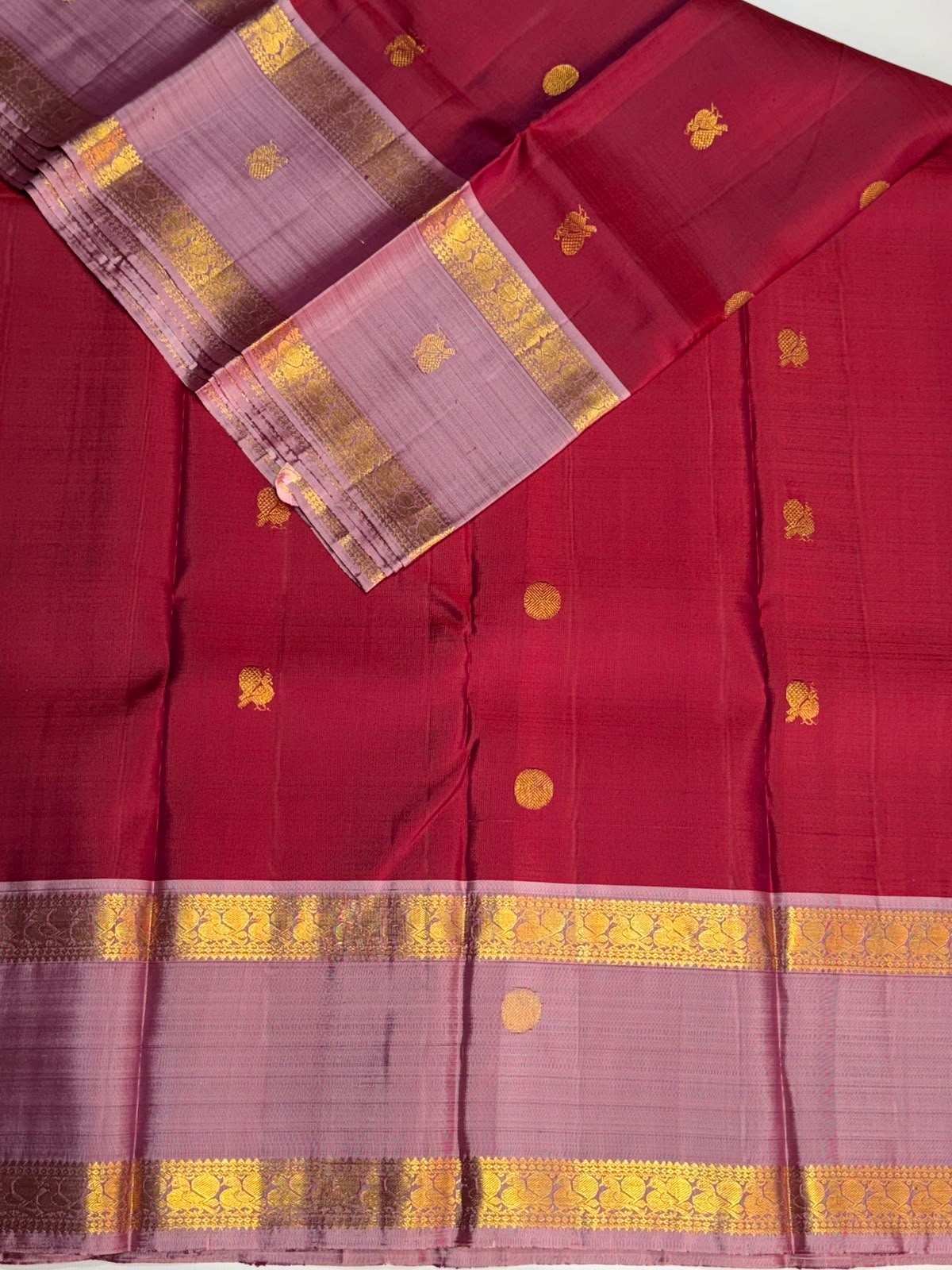 Maroon and onion pink Pure Vintage Kanchipuram Silk saree - PPURE127