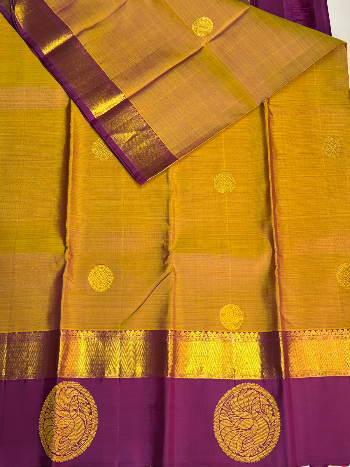 Olive green and purple Pure Vintage Kanchipuram Silk saree - PPURE128